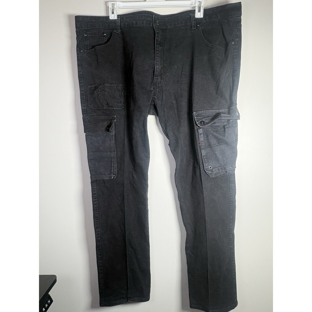 M.Society Men's Size 48x34 Cargo Black Denim‎ Distressed Jeans Skater Grunge